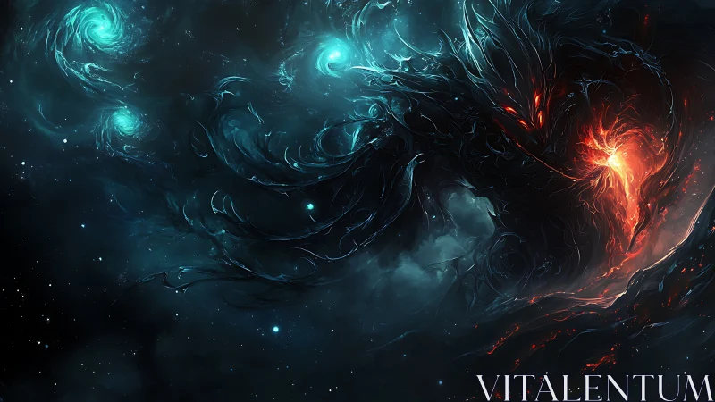 Cosmic shadow entity bends nebular light into burning core