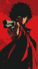 Ballistic perspective on-axis gunslinger under red void.