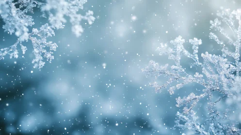Macro snowflake crystals in shallow depth-of-field composition.