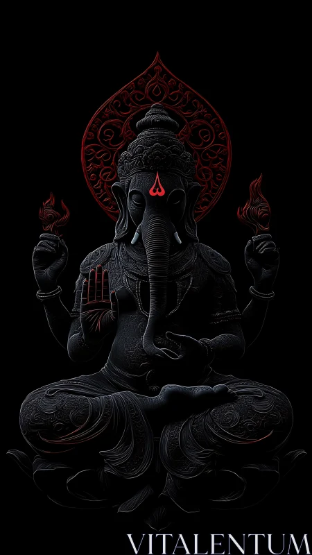 Ganesha figure sits centered with red accent lighting details