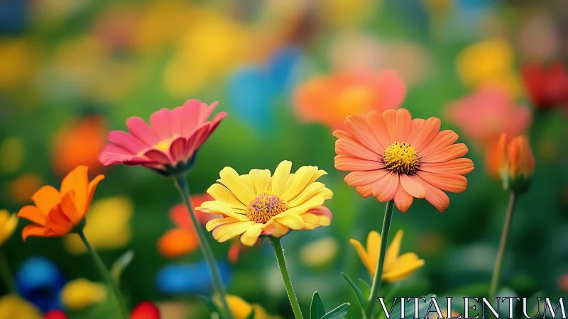 Gerbera daisies in multiple colors displayed with selective focus technique.