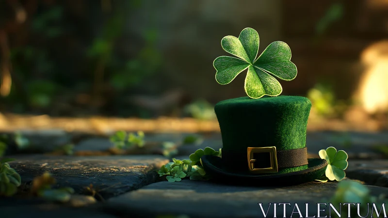 Leprechaun hat glows warmly with shamrock luck at sunset