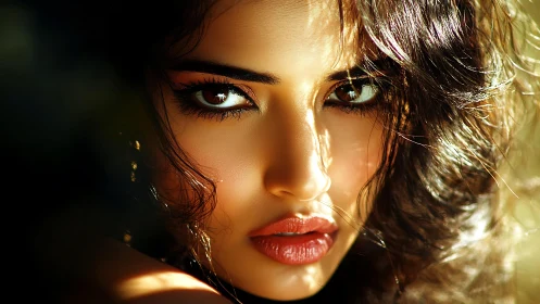 Close-up digital portrait shows illuminated female face