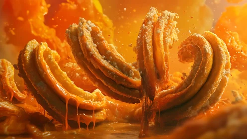 Caramel-splashed churro spirals ignite a molten dessert dream.