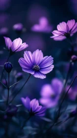 Purple Cosmos Flowers in Soft Focus Nocturnal Garden