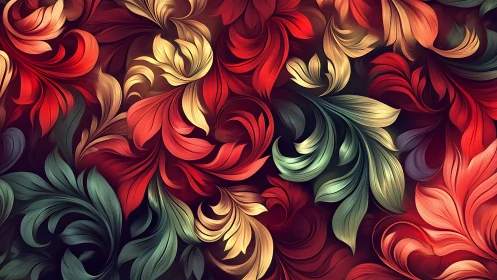 Floral swirls drift like painted flames across velvet dusk