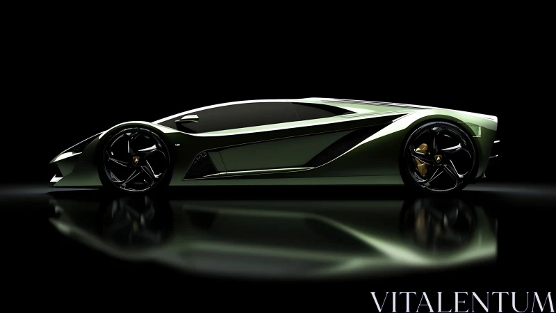 Sleek green supercar glides in dramatic showroom darkness