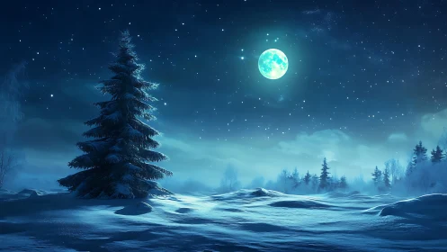 Moonlit winter silence hums softly above the glimmering snow