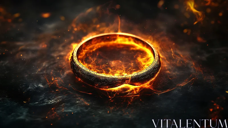 Burning Ring of Power Against Dark Stone Surface