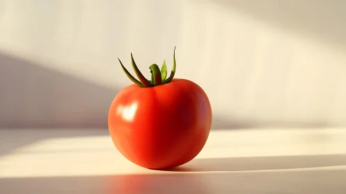 Single ripe tomato rendered with high-key studio lighting