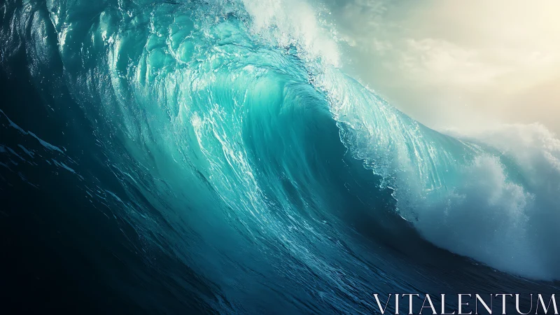 Photorealistic breaking wave with dynamic crest lighting.