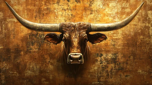 Longhorn bull portrait rendered against distressed golden texture