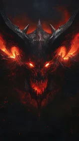 Volcanic infernal visage with molten horned exoskeleton geometry.