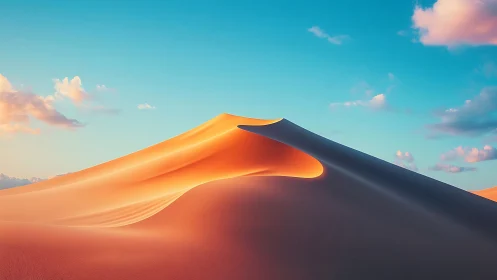Luminous desert dunes under pastel sky with sculpted ridges.