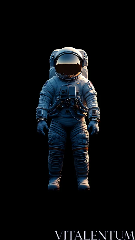 Solitary astronaut stands illuminated against deep black space