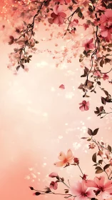 Pink Floral Branches with Cascading Petals and Bokeh Light