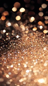 Defocused golden glitter surface with warm bokeh lights.