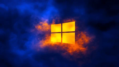 Windows-style four pane logo glows in orange vapor cloud