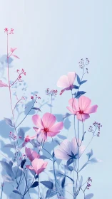 Delicate Cosmos Flowers Against Soft Blue Palette.
