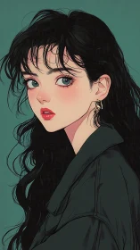 Side-profile anime portrait with high-fidelity linework rendering.