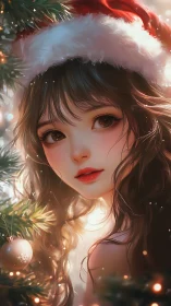 Christmas portrait of festive girl in glowing soft light.