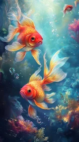 Golden daydreams with graceful goldfish in glowing water.