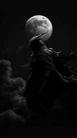 Moonlit wanderer pauses beneath the glowing midnight sky