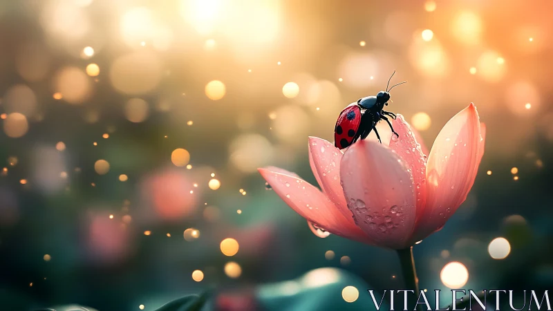 Ladybug’s quiet sunrise moment on a dew-kissed bloom.
