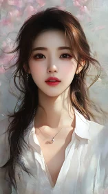 Soft blossom muse in luminous springlight portrait.