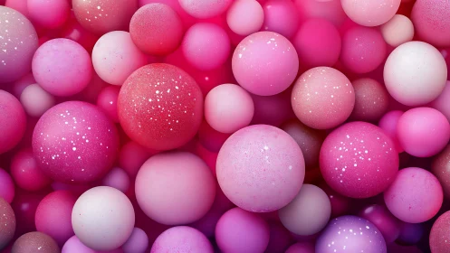 Clustered pink and white spheres with subtle surface texture.