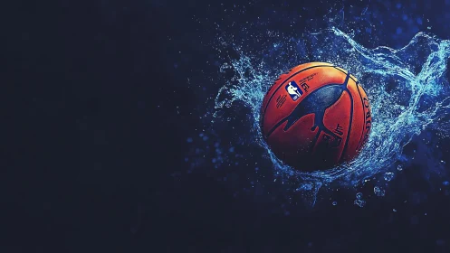 Splashcourt comet: neon basketball bursting through water.