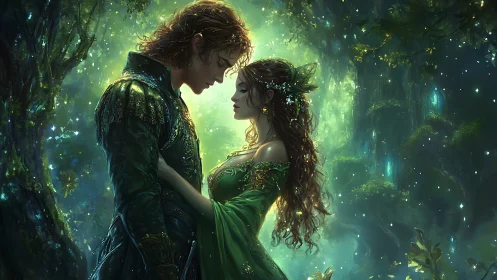 Forest starlight leans close as two fae lovers quietly breathe