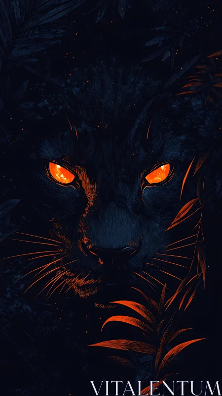 Burning-eyed jungle panther emerges from the midnight shadows