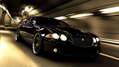 Midnight tunnel panther racing through liquid neon light.