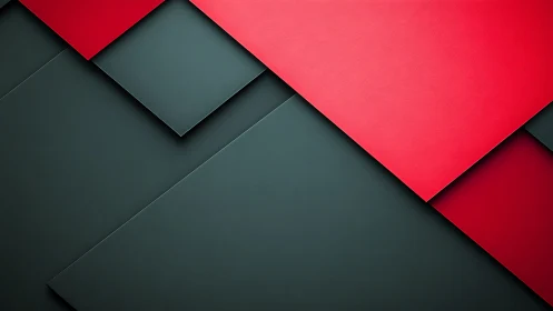 Scarlet panels slicing through midnight slate geometry.