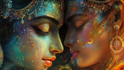 Luminous Faces: Radiant Digital Portrait with Ornamental Detail.