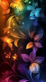 Iridescent floral ribbons swirling across dark cosmos.