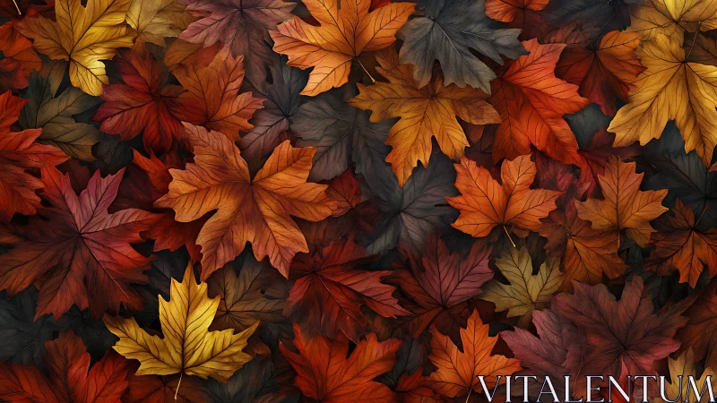 Velvet chorus of autumn maple leaves in embered hues.