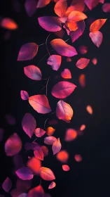 Dancing ember leaves drifting softly through twilight air.