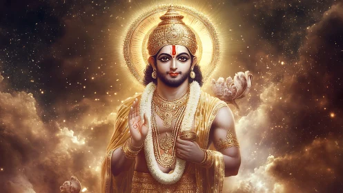 Radiant golden deity portrait rendered in high-detail digital art
