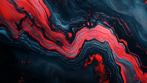 Molten crimson river braids through midnight cosmic stone