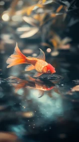 Hydrodynamic goldfish hovering above reflective caustic surface.