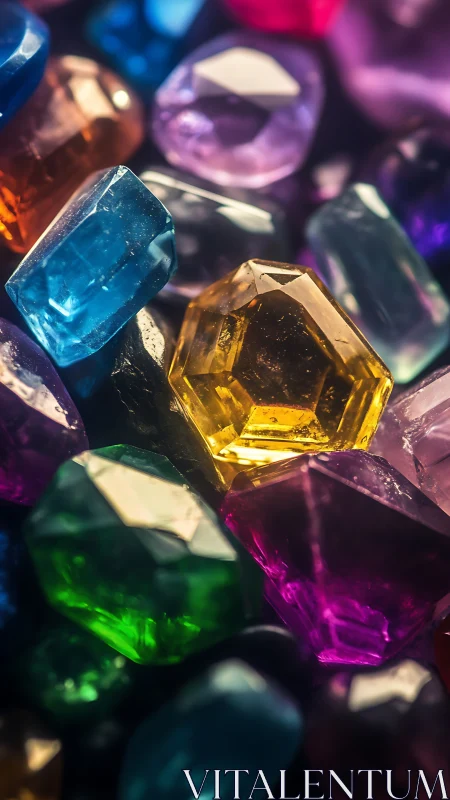 Mixed faceted gemstones in close-up arrangement.