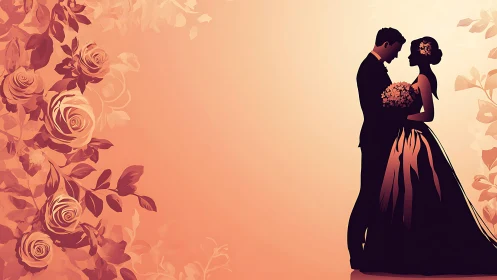 Rose-kissed wedding silhouettes glowing in sunset romance.