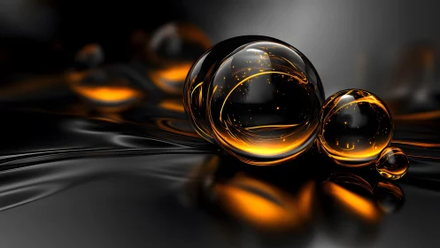High-gloss fluid orbs with internal amber light scattering.
