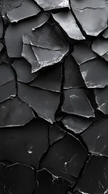 Broken black surface shows layered cracked plate fragments