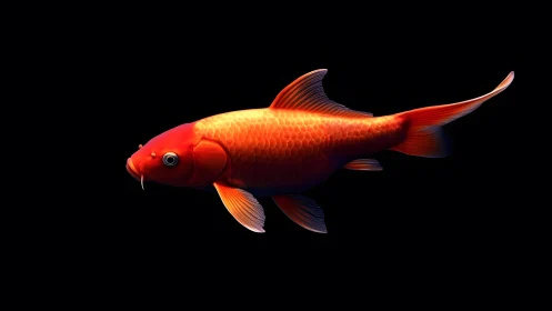 Vibrant orange koi fish in photorealistic style on black background.