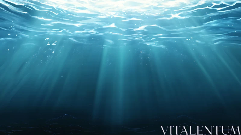 Sunlit underwater seascape with volumetric caustic rays
