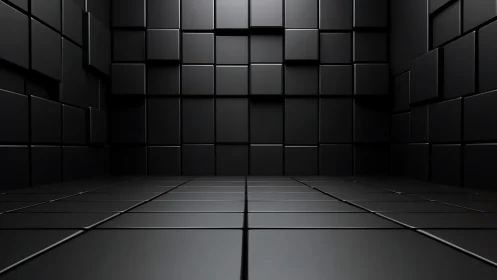 Calm geometric black cube room invites quiet reflection