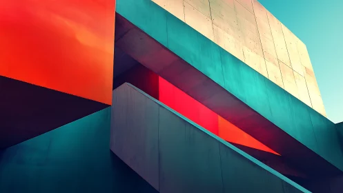 Bold geometric building glows with vivid modern color planes